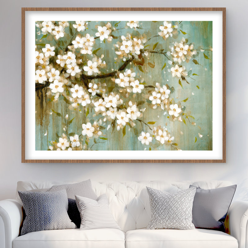 «White Cherry Blossom - Contemporary Trees», reproduction d'art encadrée