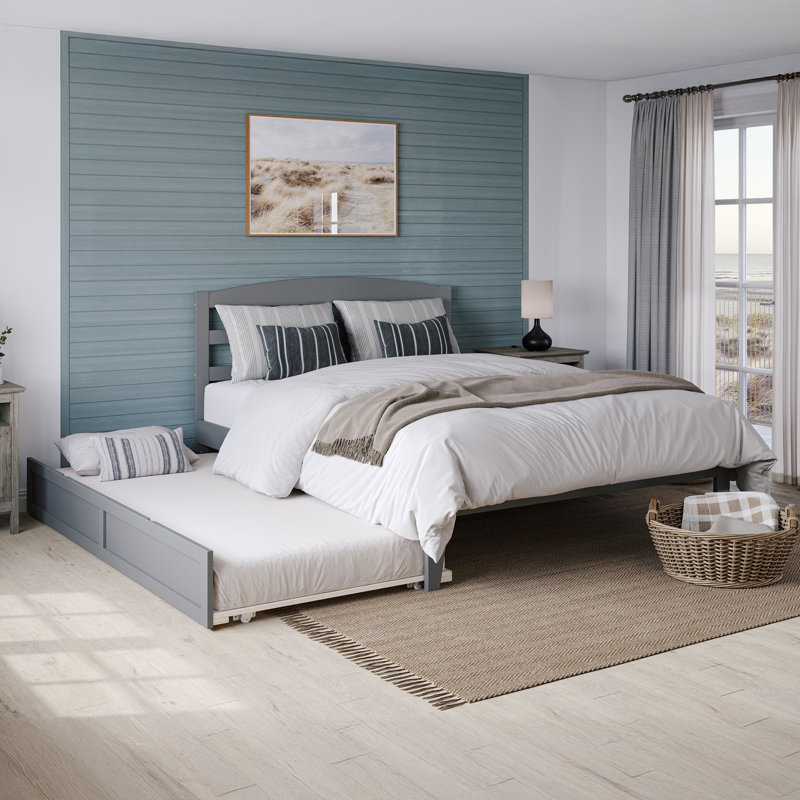 Elliana Solid Wood Platform Bed with Trundle, White, Queen