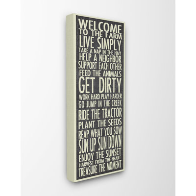 «Welcome to the Farm» en noir et blanc par Erin Clark - reproduction d'art textuel