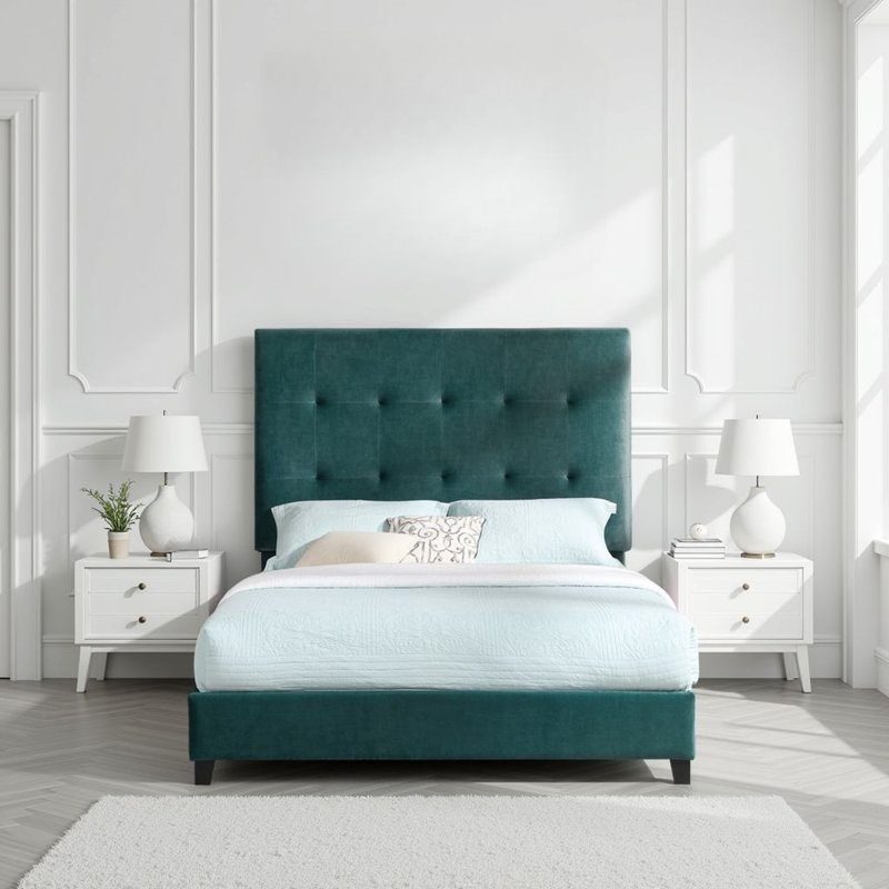 Artrina Upholstered Tufted Platform Bed, Queen, Green