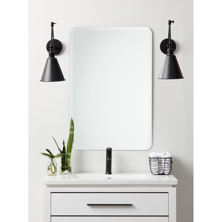 Amoriah Rounded Corner Modern Beveled Frameless Bathroom / Vanity Mirror
