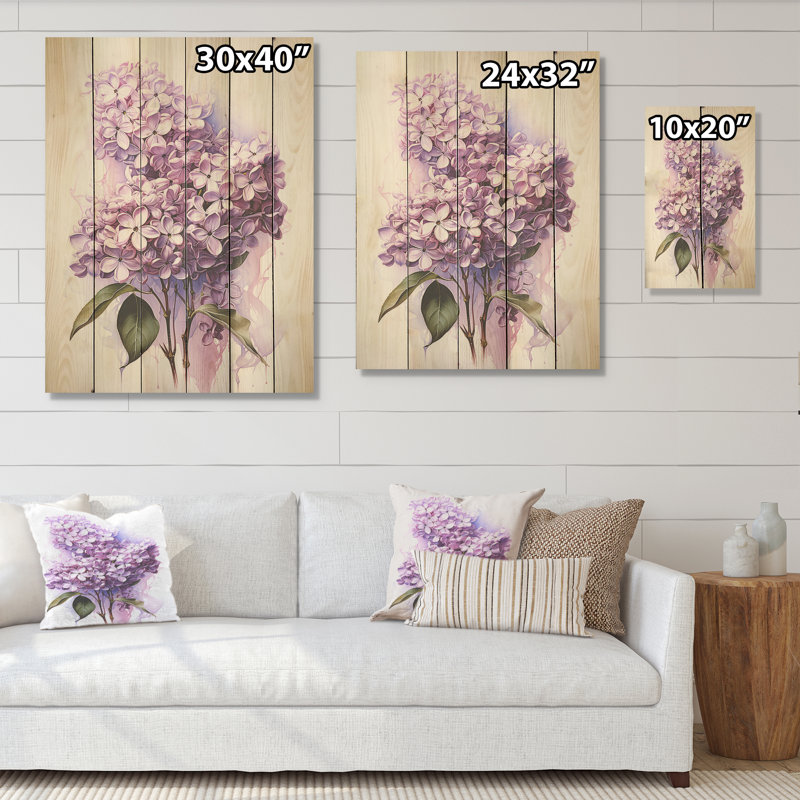 Élégant bouquet de lilas - lilas, art mural sur bois de pin naturel, H 32 po x l 24 po