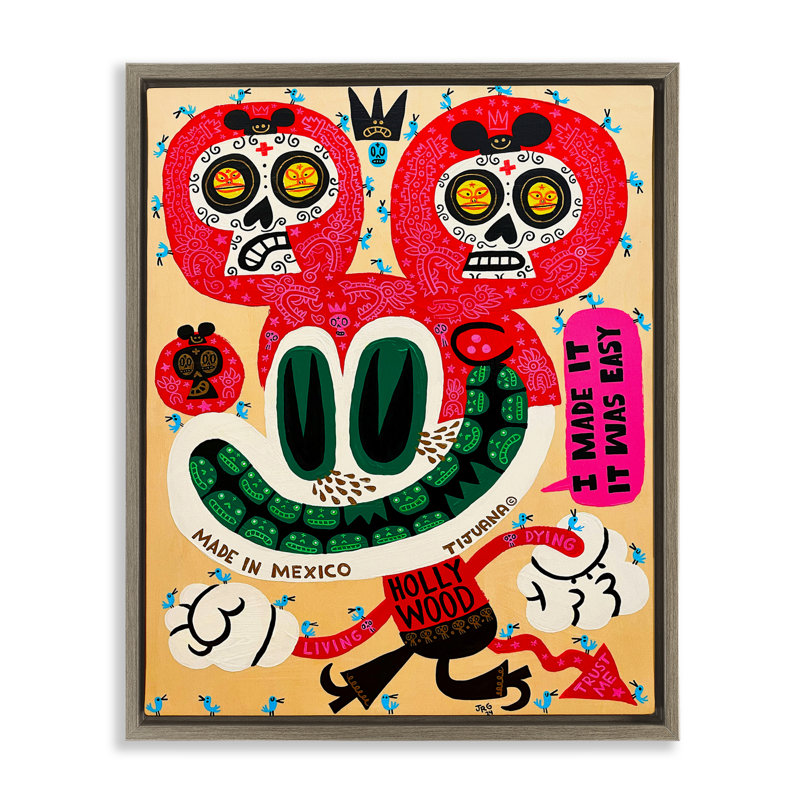 Caricature flottante Bright Mexico, design par Jorge R. Gutierrez, H 31 po x l 25 po, Cadre flottant orme Montalcino
