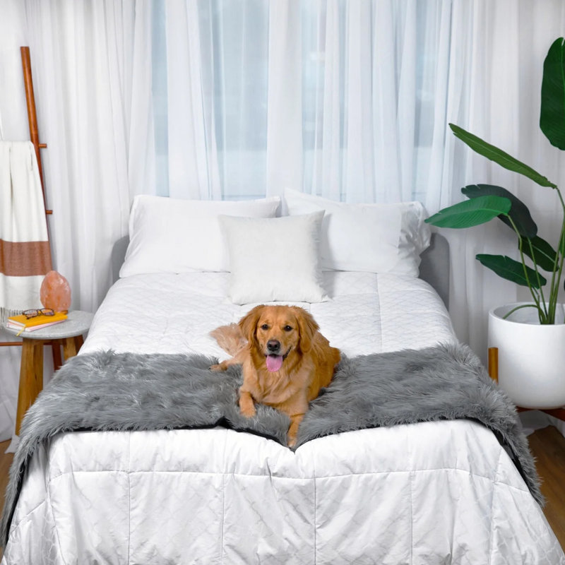 Faux Fur Bed Runner, 30" W x 109" L, Charcoal Grey