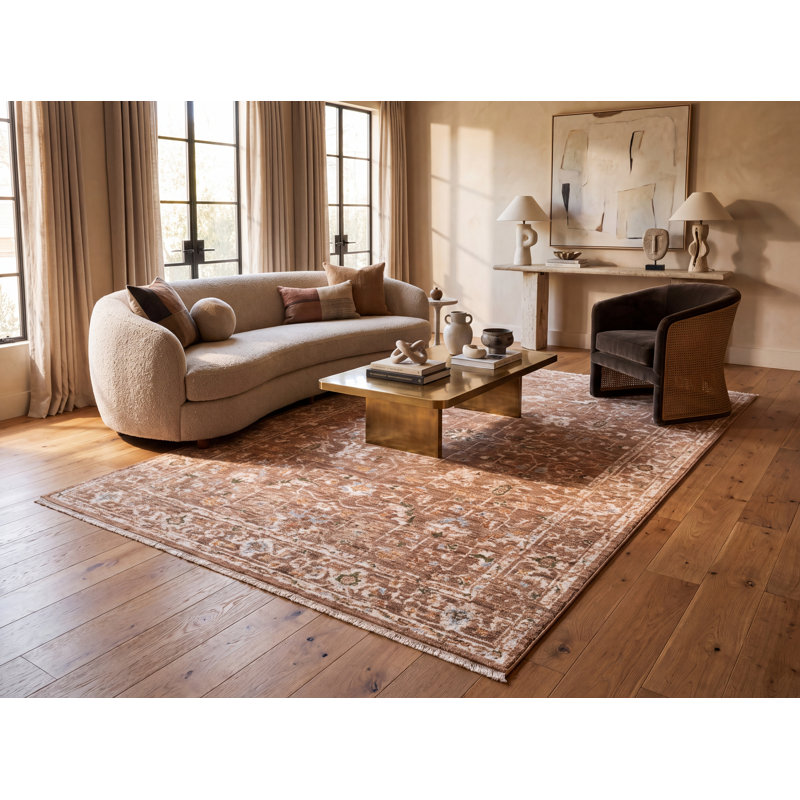 Tapis tissé à la machine Autumn, Ivoire, brun clair, brun, gris clair, brun clair, Rectangle 5 pi x 7 pi 5 po