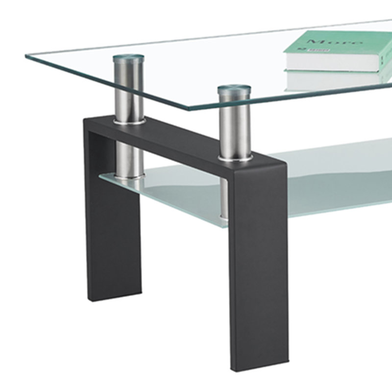 Table basse rectangulaire en verre noir, Noir