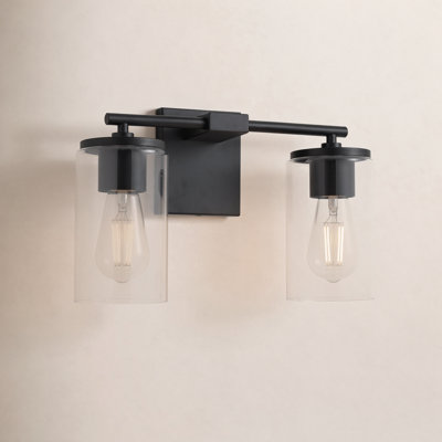 Gabi  Meridian 2-Light Vanity Light with Clear Glass Shades, Modern Bathroom Wall Light, Damp Rated