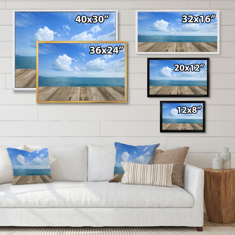 «Wood Deck On Tropcial Sea», reproduction sur toile, H 24 po x l 36 po x P 1 po, Cadre flottant brun