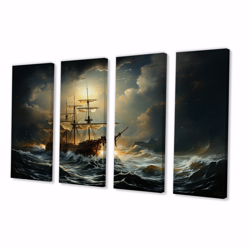 «Pirate Boat Carabian Legacy I - Pirate», art mural 4 pièces, H 28 po x l 48 po