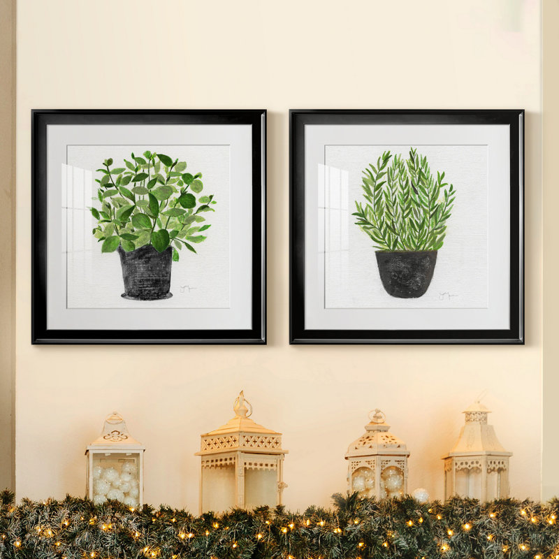 «Herb Garden I», ensemble de 2 reproductions d'art, H 17,5 po x l 35 po x P 1,5 po, Papier encadré noir, Blanc