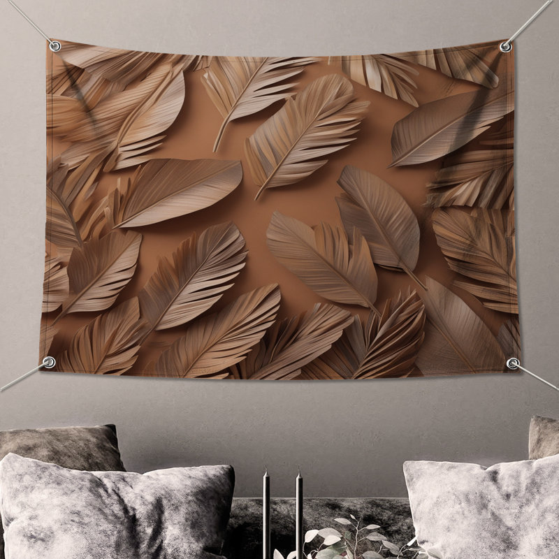 Tapisserie murale feuilles de palmier bronze, H 104 po x 88 avec 4 œillets