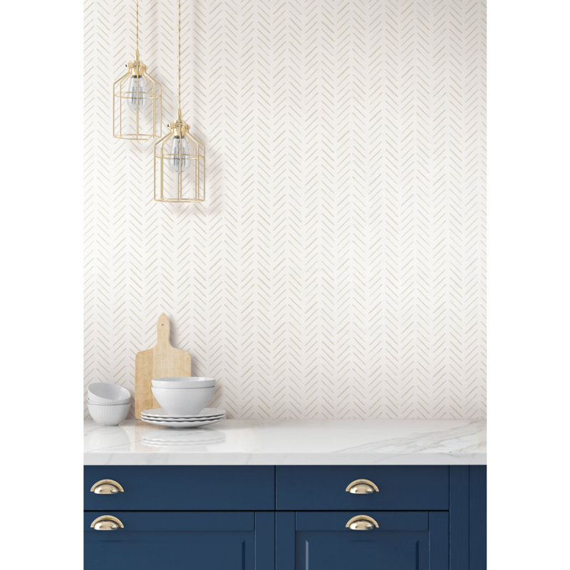 Painted Herringbone Peel & Stick Chevron Wallpaper, Sand
