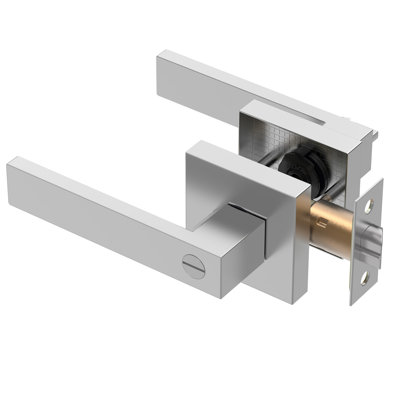 Modern Interior Door Lever With Privacy Lock – Square Handle, Twist Lock & Emergency Release Pin, Ideal For Bedroom Or Bathroom Use - Black