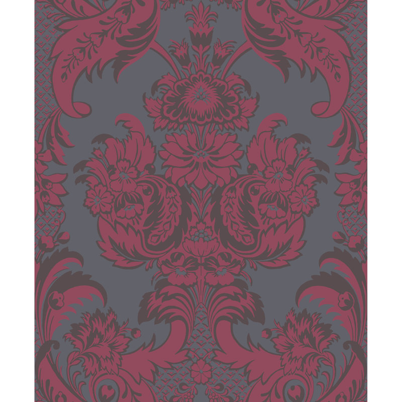 Albemarle Damask Wallpaper Roll, Red/Slate