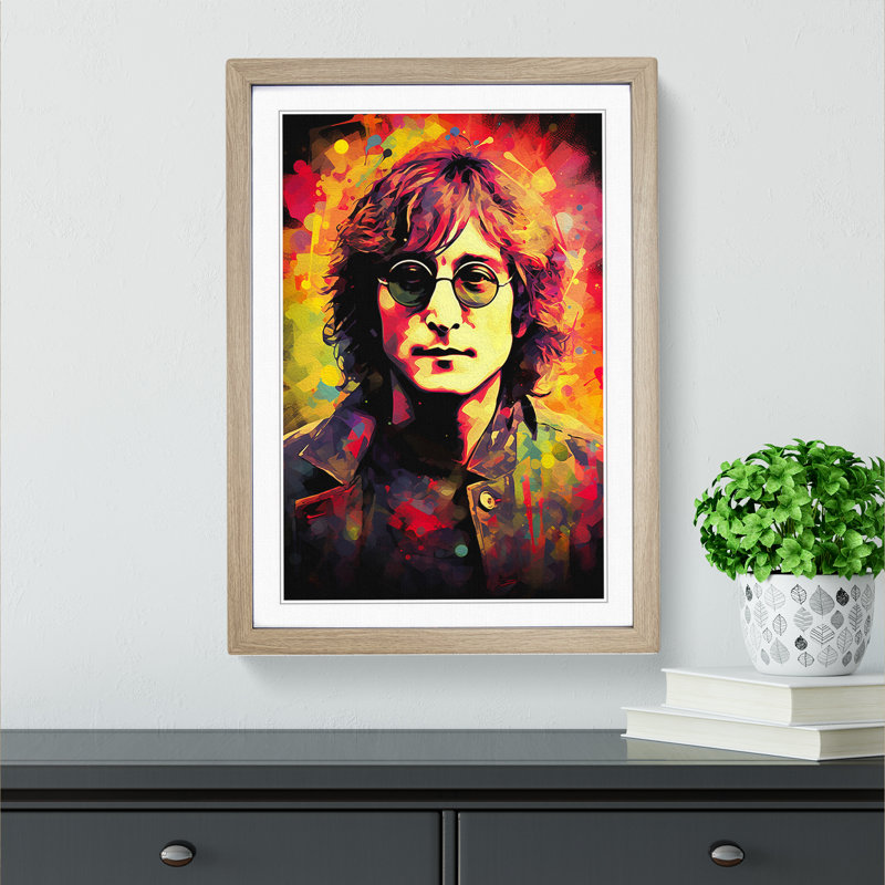 John Lennon Digital - Framed Print, 64cm H x 46cm W x 2cm D, Oak Framed