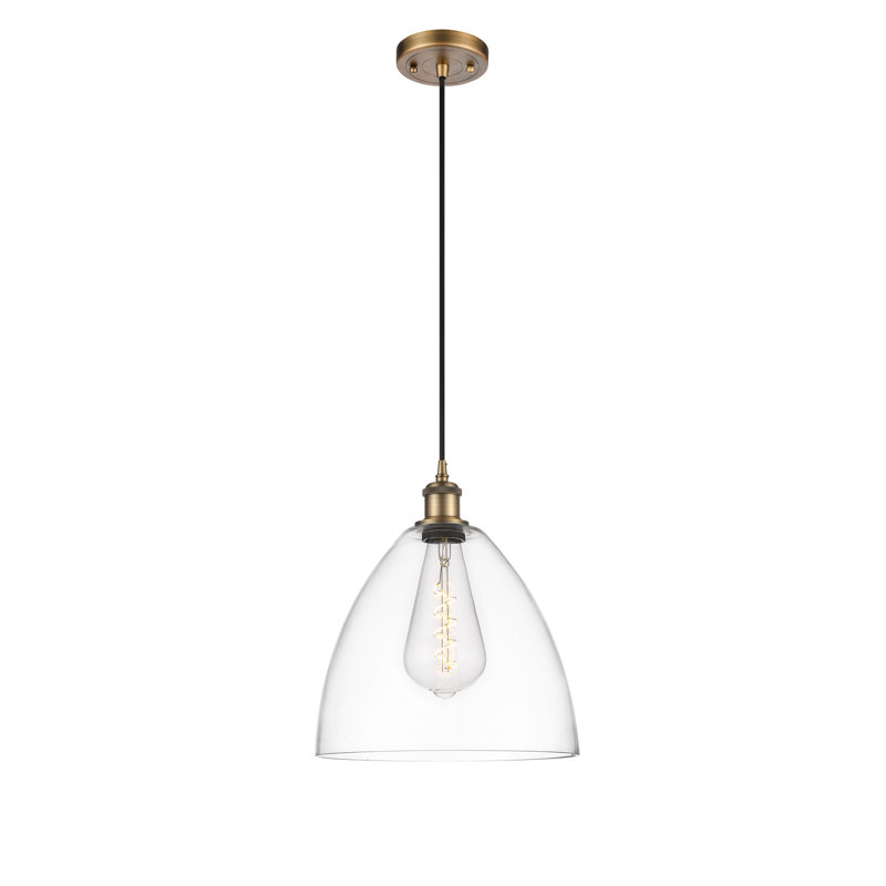 Luminaire suspendu en forme de dôme à 1 lumière Angelia, H 14,75 po x l 12 po x P 12 po, Transparent, Laiton brossé