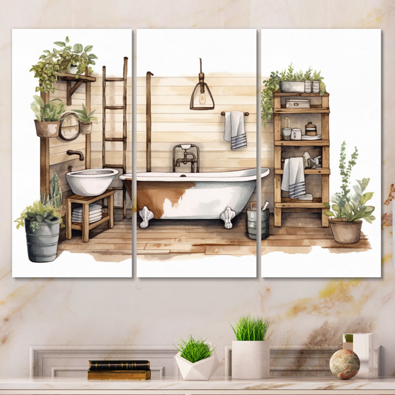 "Natural Bathroom Decor", impression sur toile 3 pièces, H 28 po x l 36 po x P 1 po