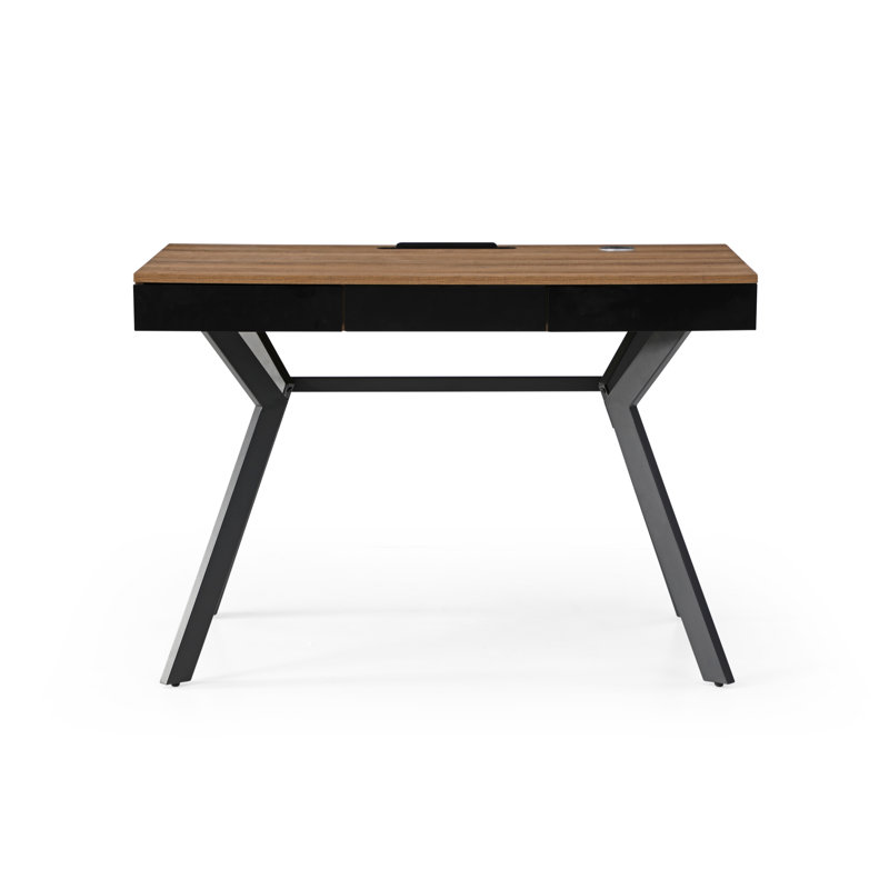 Bureau avec 3 tiroirs et support pour iPad, Noyer / noir