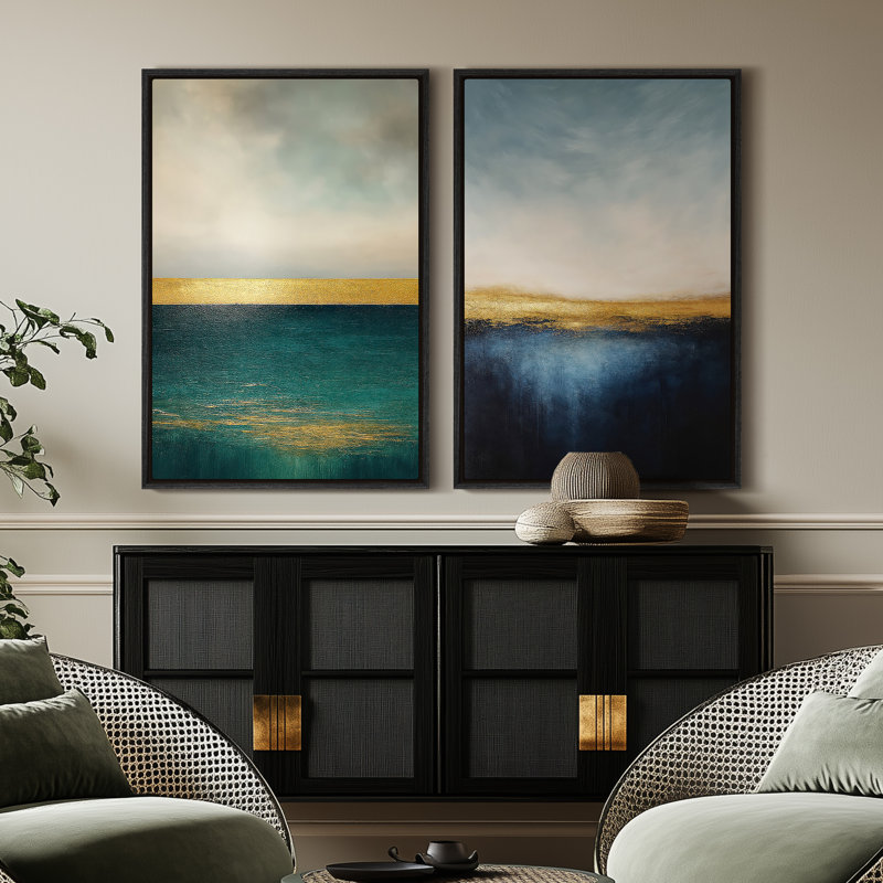 Art mural encadré sur toile - Impressions murales abstraites bleues ciel et mer pour chambre à coucher - 16 po x 24 po x 2 pièces