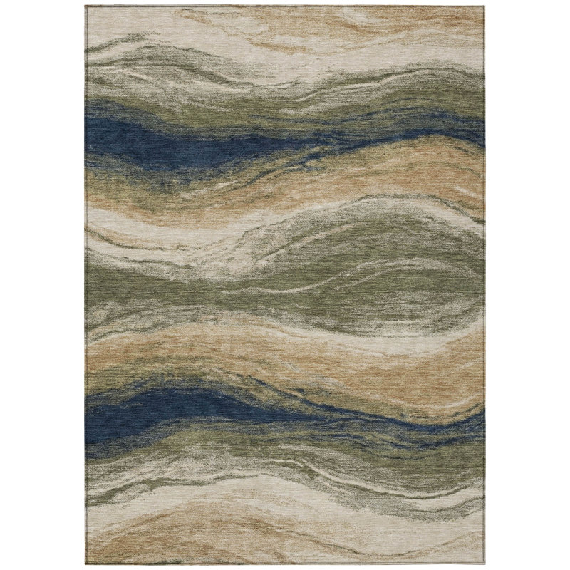 Tapis Chantille ACN3020 Waves, lavable à la machine, pour intérieur et extérieur, Olive, 5 pi x 7 pi 6 po