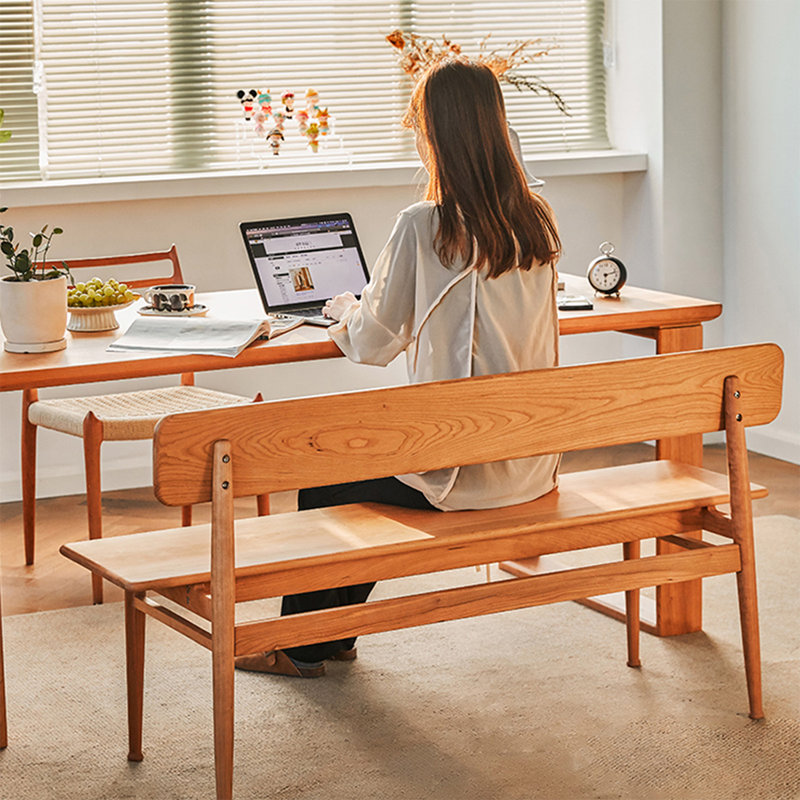Banc en bois massif couleur cerisier, H 29,53 po x l 55,12 po x P 18,5 po
