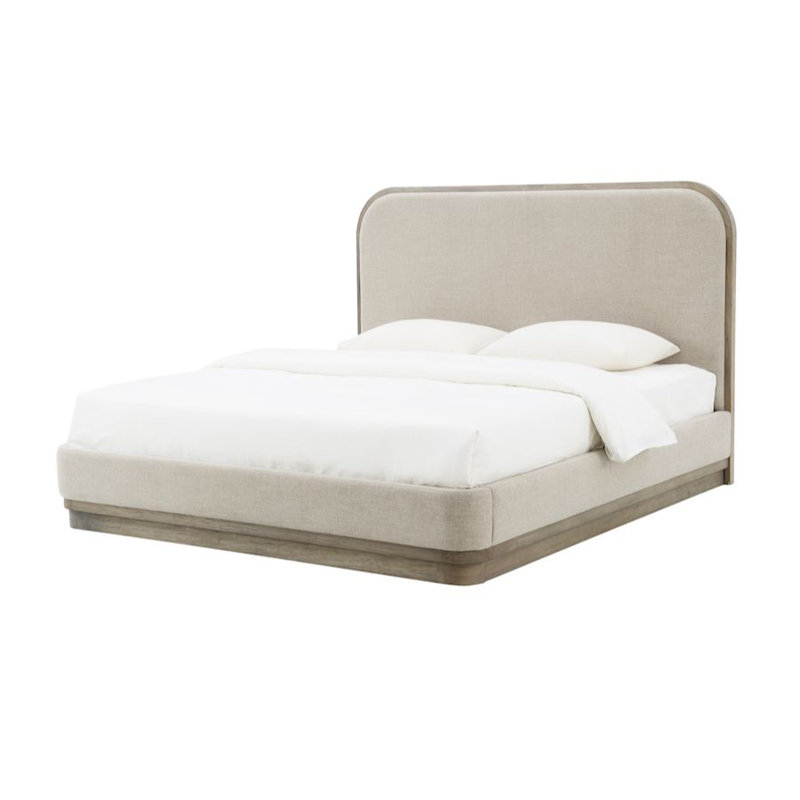 Emery Solid Poplar Dusted Stone Wood Finish Modern King Bed, Queen