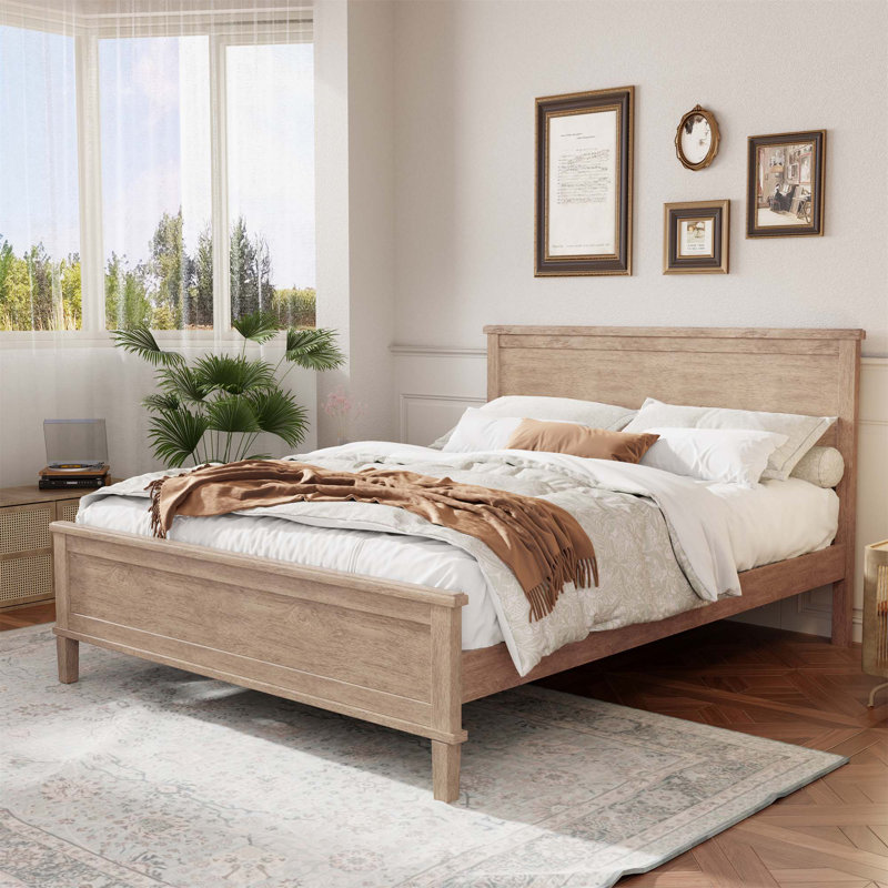 Mid-Century Wood Platform Bed With Headboard And Wood Slat Support, No Box Spring Needed, Full Size, Seadrift, Seadrift, Full