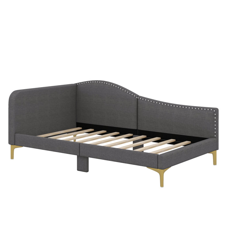 Upholstered Daybed With Headboard And Armrest, Gray, Twin