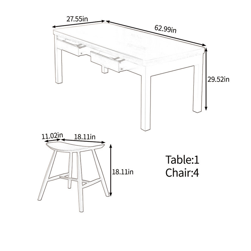Ensemble de tables multifonctionnelles en bois massif, H 29,52 po x L 62,99 po x l 27,55 po