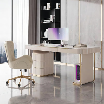Simple Luxury High-End Sintered Stone Office Desk,6-drawer