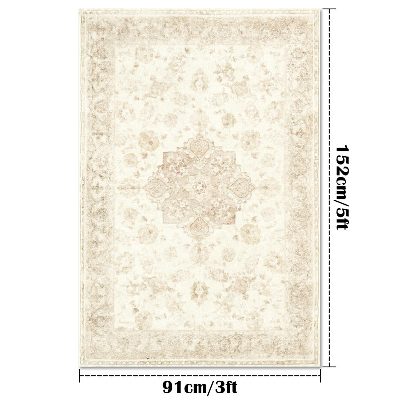 Vintage Floral Washable Area Rug, Pink, Rectangle 3' x 5'