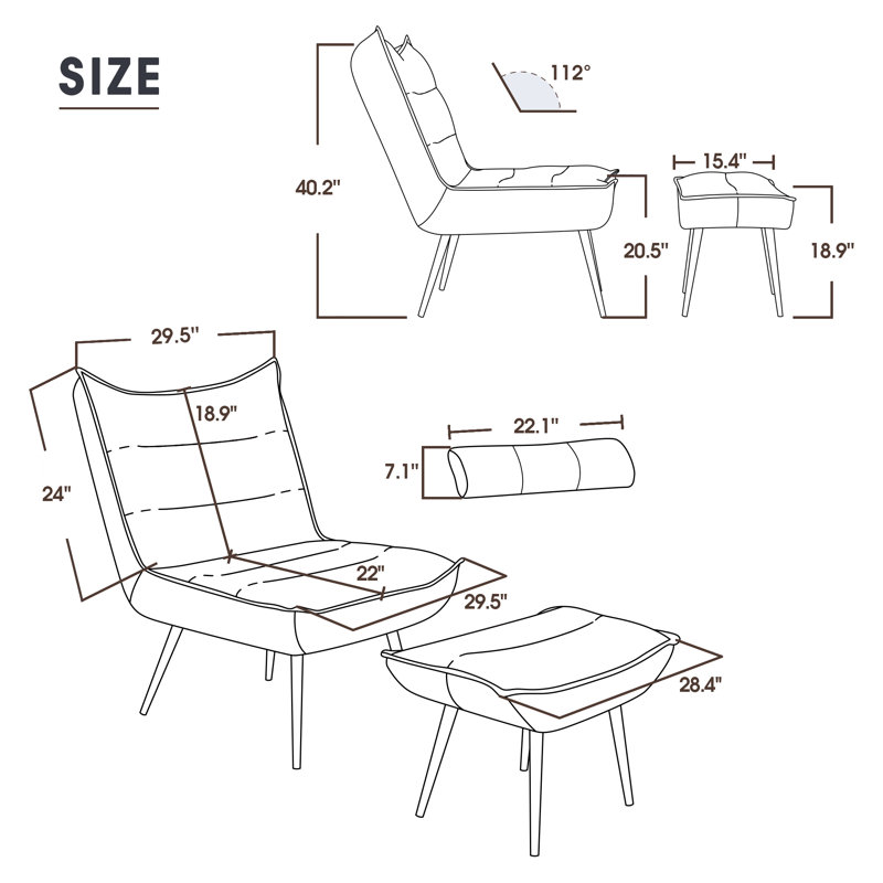 Prout Modern Chair with Ottoman, Wingback Club Accent Chairs, Dark Brown 100% Polyester