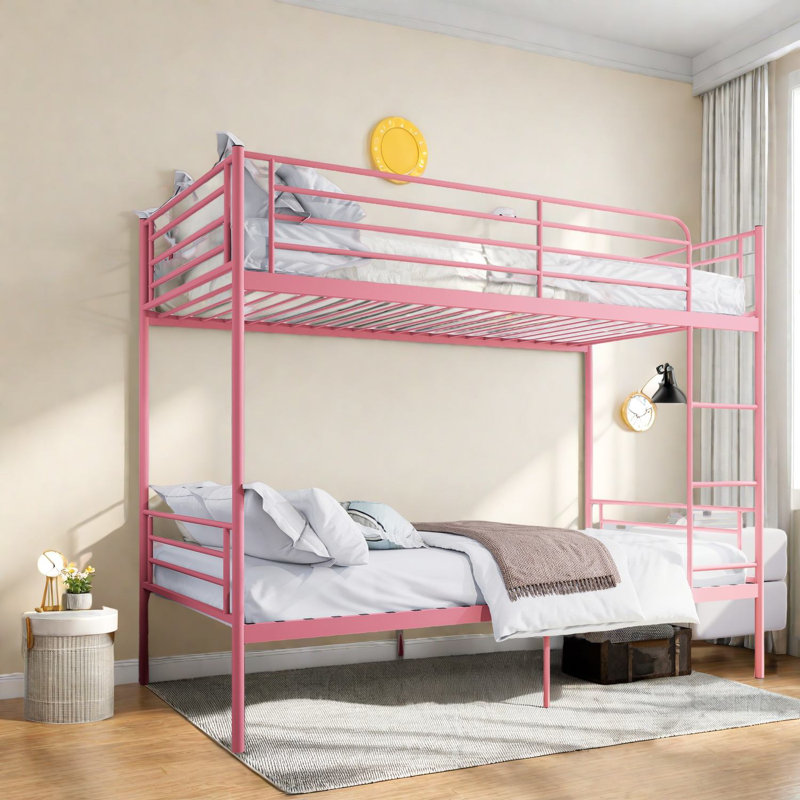 Lits superposés en métal avec rangement, design moderne rose