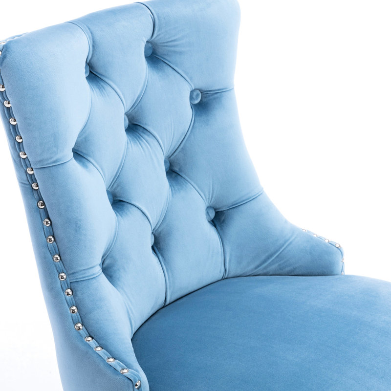 Velours bleu avec design Mid-Century moderne, structure en bois massif, hauteur réglable, 2 pieds de chaise de bar, éponge à rebond élevé, style noble,
