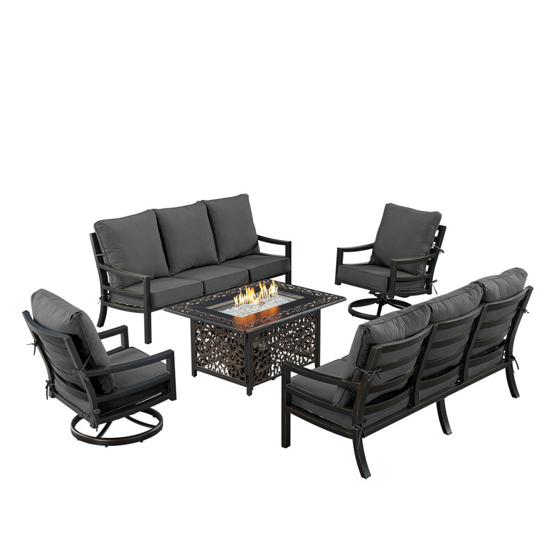 Demien 8 - Person Patio Conversation Set with Cushions, Black