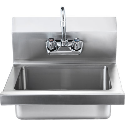 Wall Mount Hand Basin, 17 X 12.8 Inch, Stainless Steel, 360 Rotatable Faucet, Basket Strainer, Easy To Assemble, Commercial Sink, With Drainage, Rust-, High