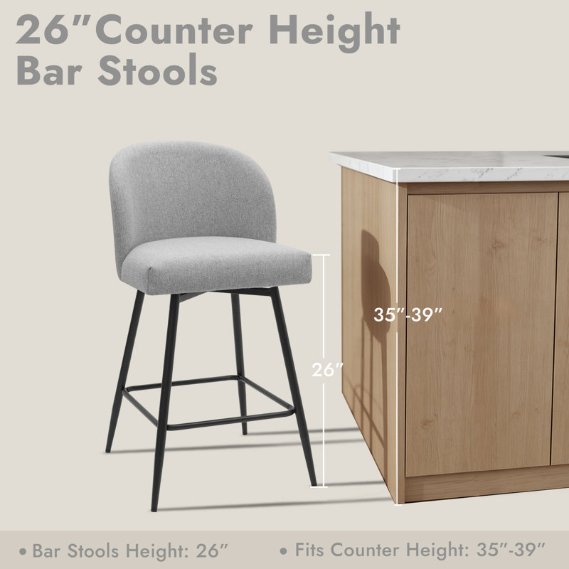 360°swivel Barstool Counter Height Barstools With Back, Gray/Fabric
