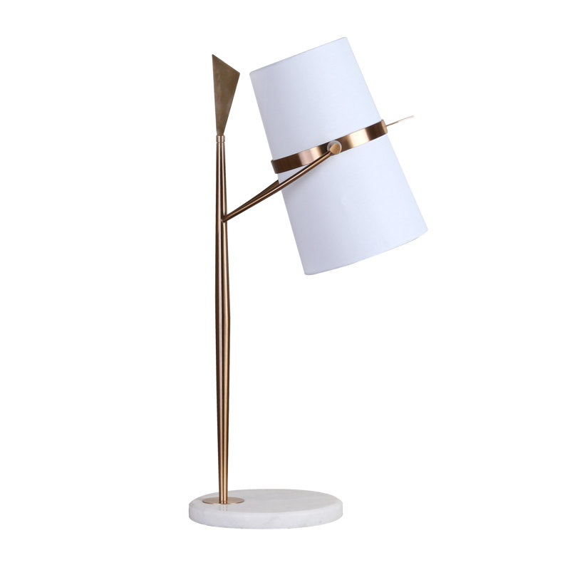 Lampe de table Barcus 2 lumières dorées avec base en marbre et abat-jour