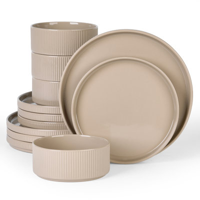 Star Series 12 Pieces Dinnerware Set, Cinnamon Brown