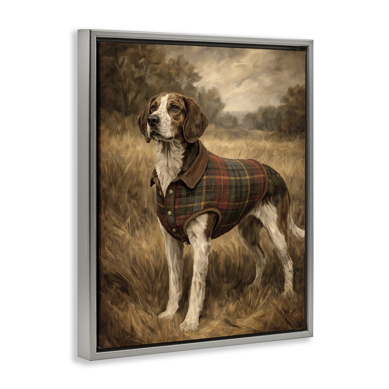 Cadre flottant Hound Days, par Kim Allen, H 21 po x l 17 po, Cadre flottant gris lustré