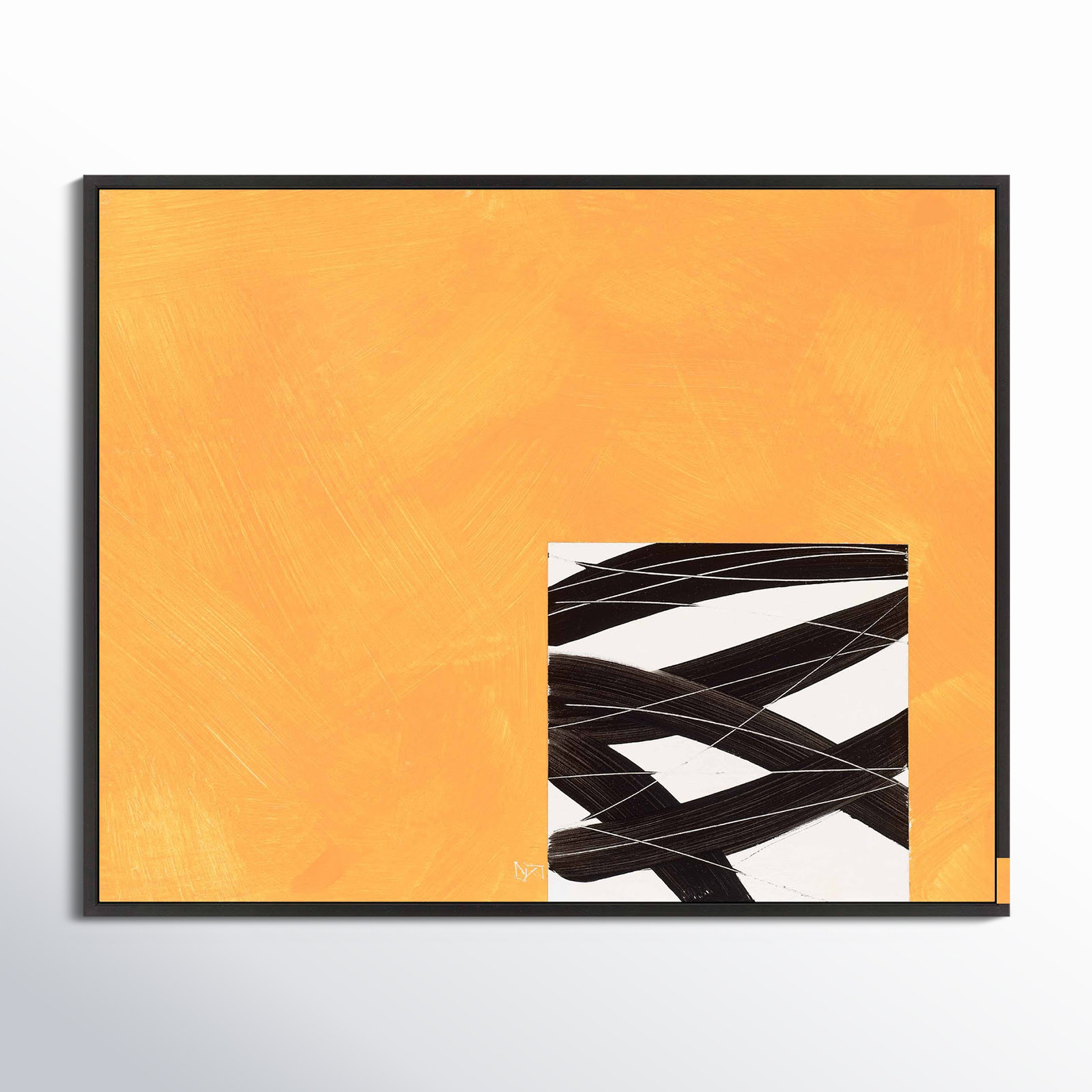 Composition With Yellow 2 by Robert Kamnatnik, Black Framed Canvas, 14" H x 20" W x 1.38" D