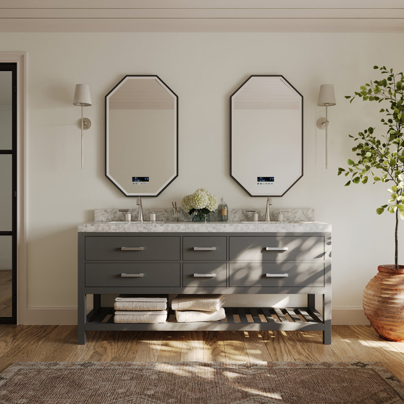 Carrie 72'' Double Bathroom Vanity with Carrara Marble Top, Sapphire Gray | Brushed Nickel