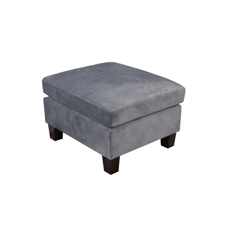 Athanas Velvet Square No Pattern Footstool Ottoman, Grey