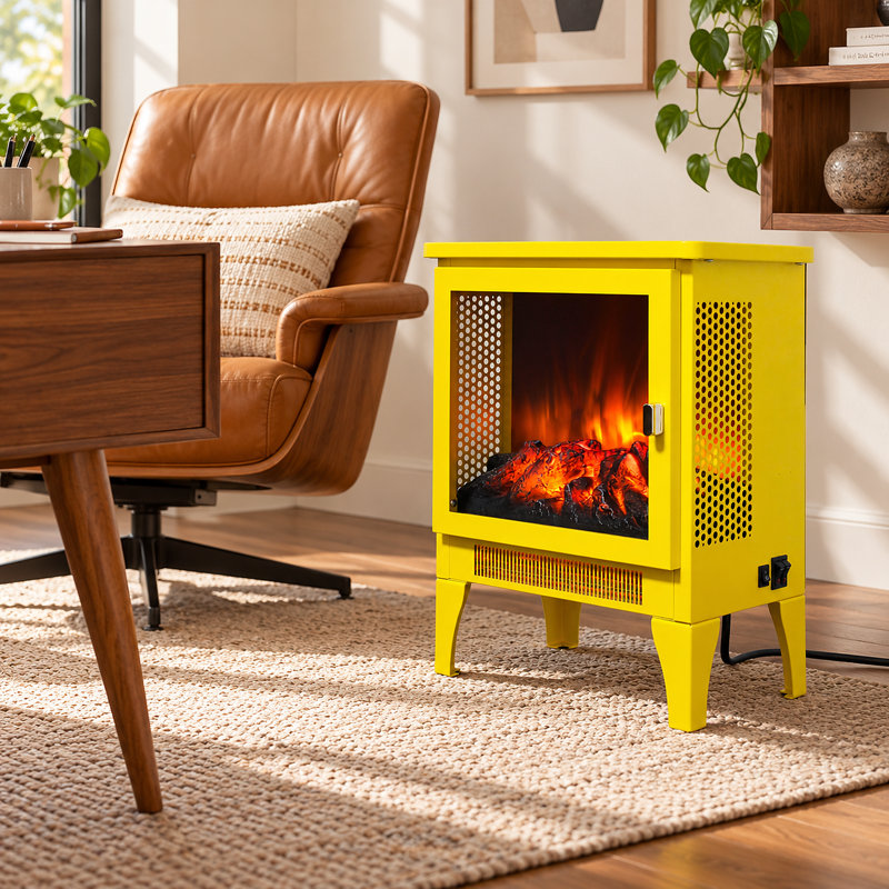Poêle-cheminée électrique autoportant de 45,7 cm (18 po) de largeur avec effet de flamme 3D et 2 niveaux de chauffage, jaune classique