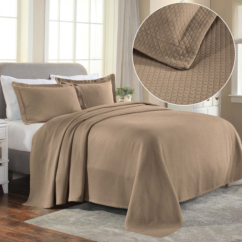 Taupe Cotton Reversible Twin Bedspread Set