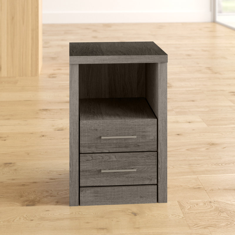Arka 2 Drawer Bedside Table, Black Wood Grain