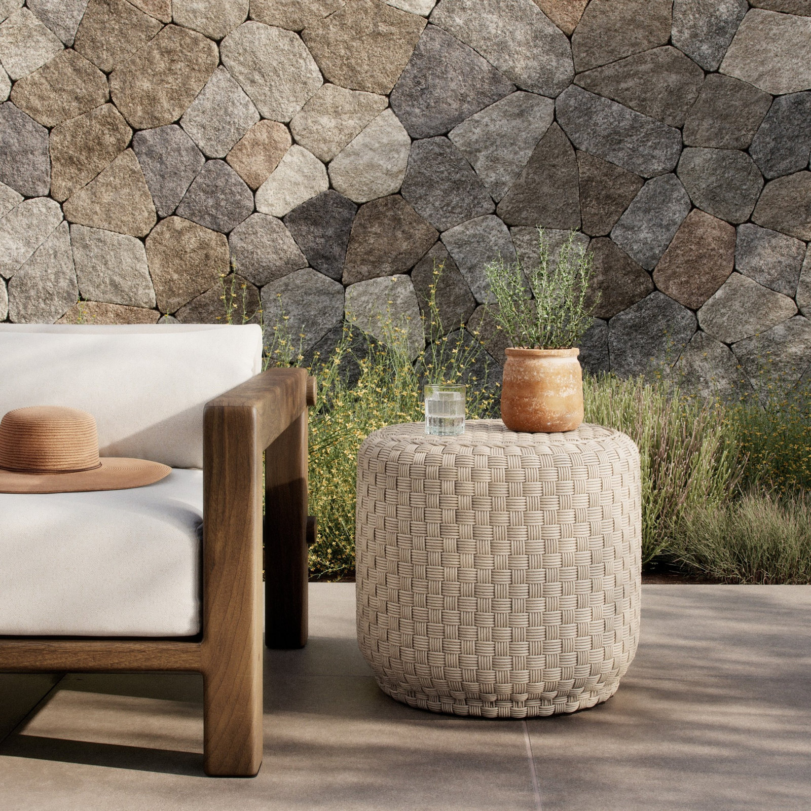 Venetia Outdoor End Table, Vintage White