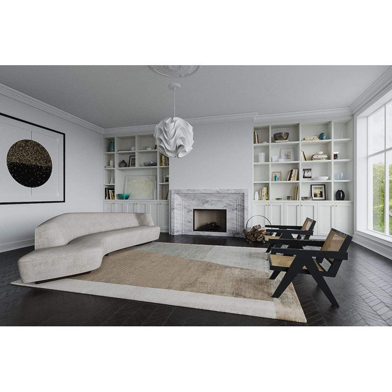 Miramar Silk Abstract Area Rug in Beige/Natural/Taupe/White, Rectangle 2' x 3'