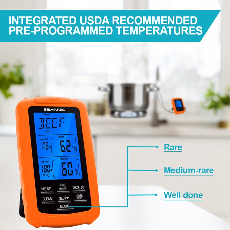 Belmint Meat Thermometer w/Instant Probe Reading & 5 Selectable Presets 