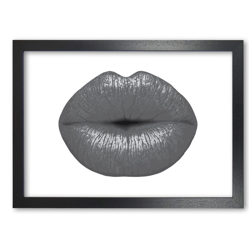 Lips - Painting, 42 cm H x 60 cm W x 5 cm D, Black Grain Frame